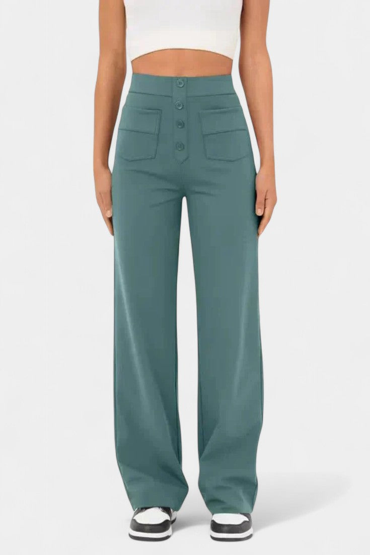 Nova Pantalones Rectos de Cintura Alta y Elasticidad