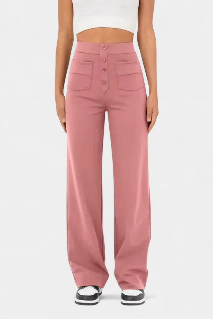 Nova Pantalones Rectos de Cintura Alta y Elasticidad