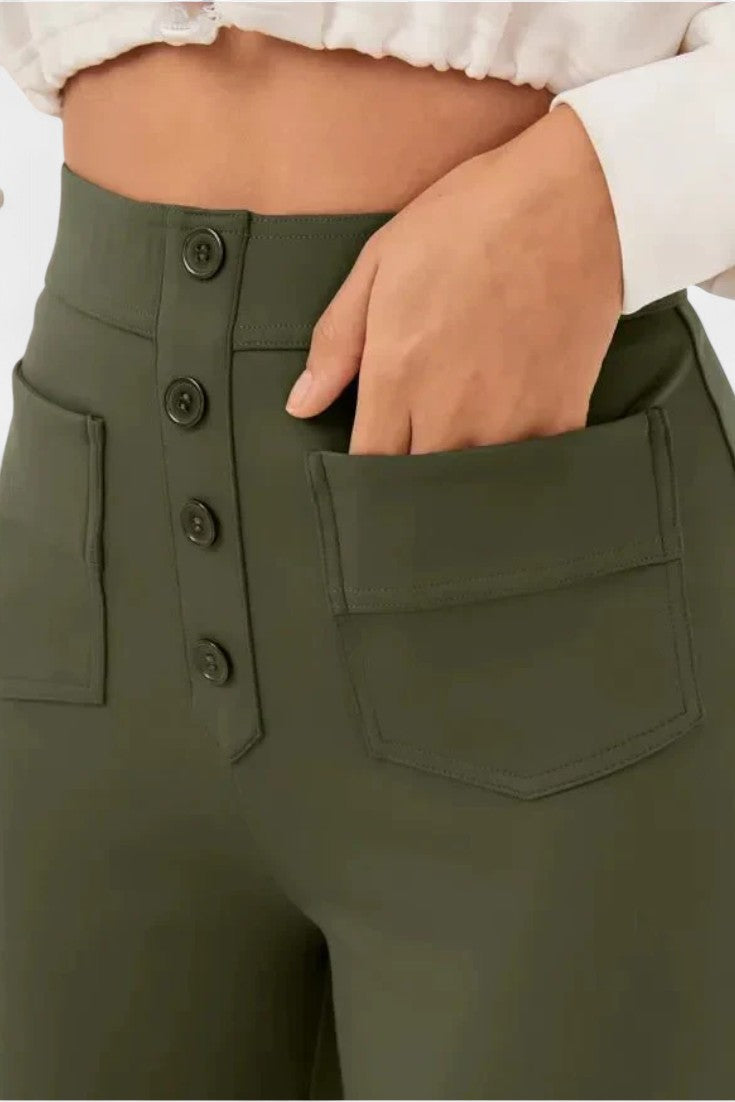 Nova Pantalones Rectos de Cintura Alta y Elasticidad