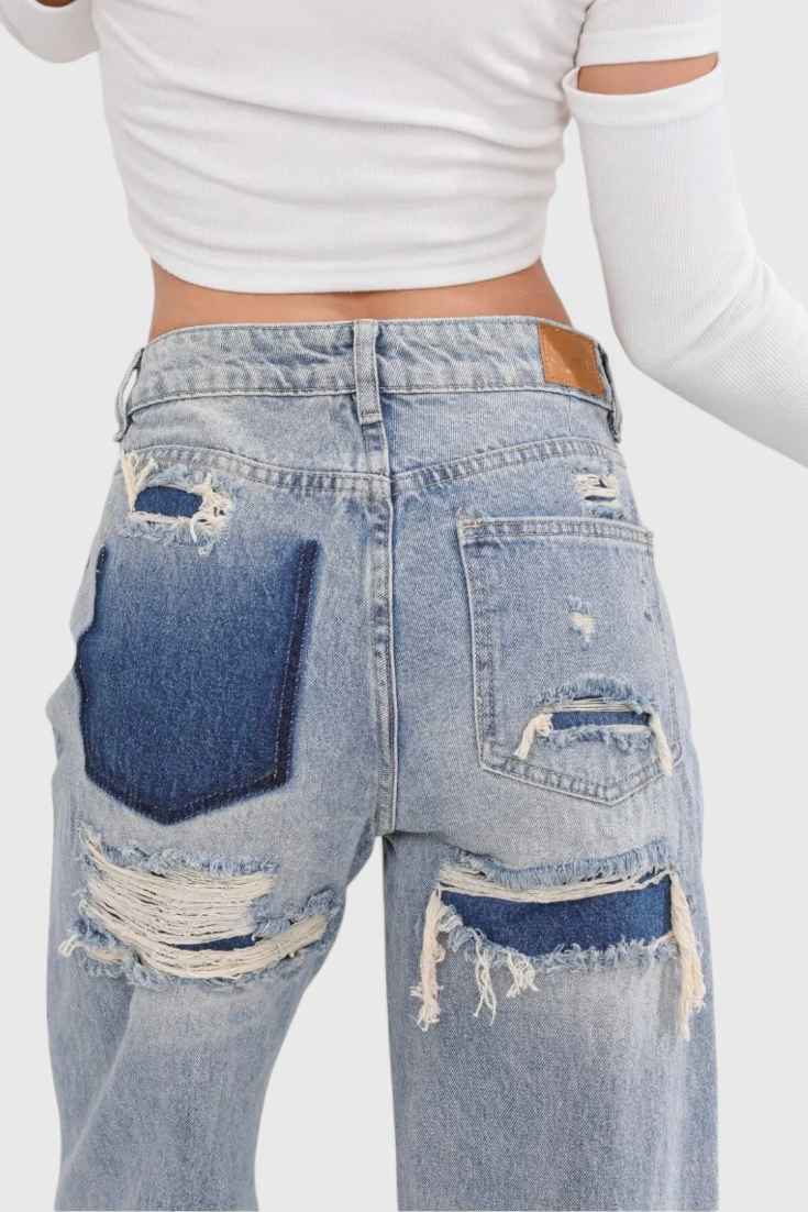 Roxy Jeans Vintage Desgastados de Cintura Alta